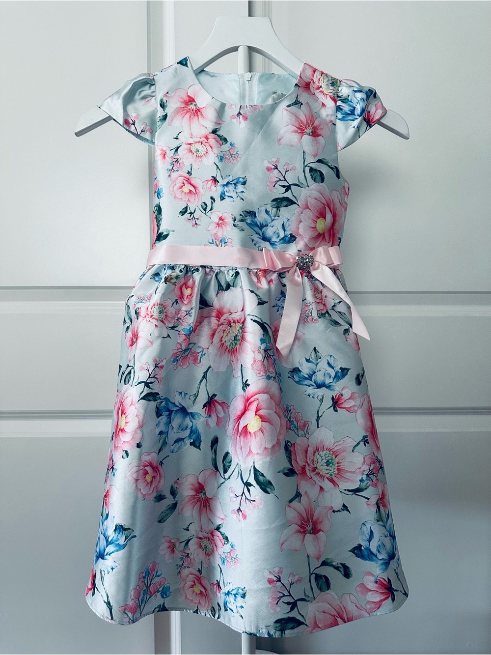 Girls Rare Edition Floral Satin Dress with Bow Size 6X